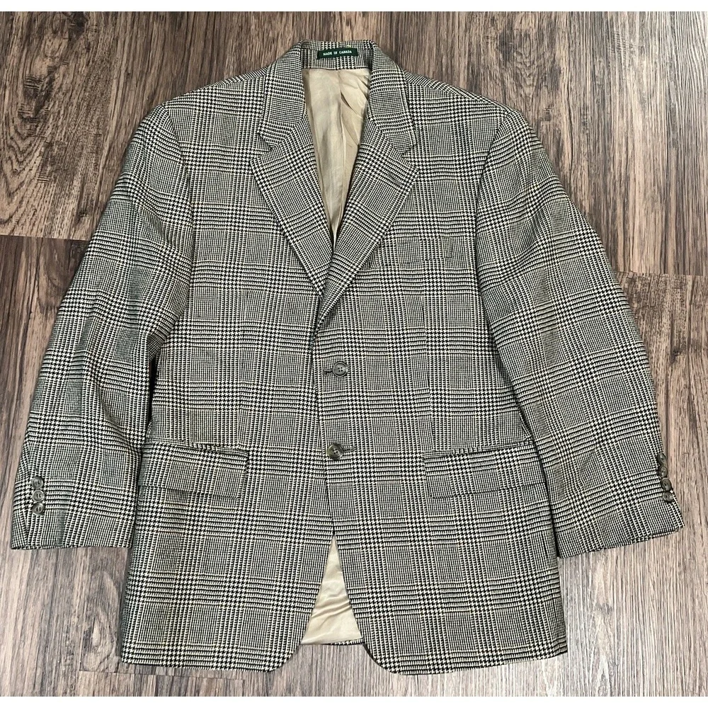 Lauren Ralph Lauren 100% Lambswool Blazer Men Size 40S Plaid Two Button